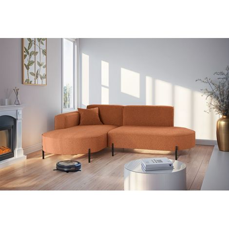 Ecksofa Designersofa VALENCIA XS in Stoff Quelle Ziegelbraun Ottomane Links (1/2)