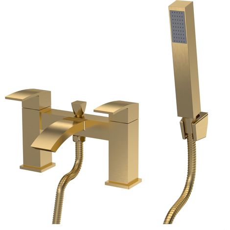 Balterley Contemporary Dual Lever Deck Mounted Bath Shower Mixer Tap with Ceramic Disc Technology, 229 x 127 x 138mm Brushed Brass