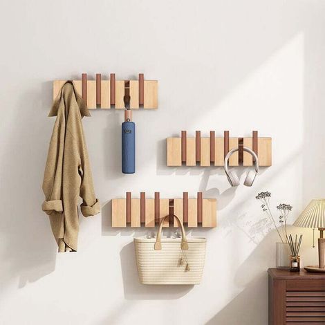 Ultrixe 6-Haken-Wandgarderobe, Eckgarderobe aus Massivholz zum Aufhängen von Mänteln, Schals, Handtaschen und mehr, für Schlafzimmer und Ankleidezimmer (1/4)