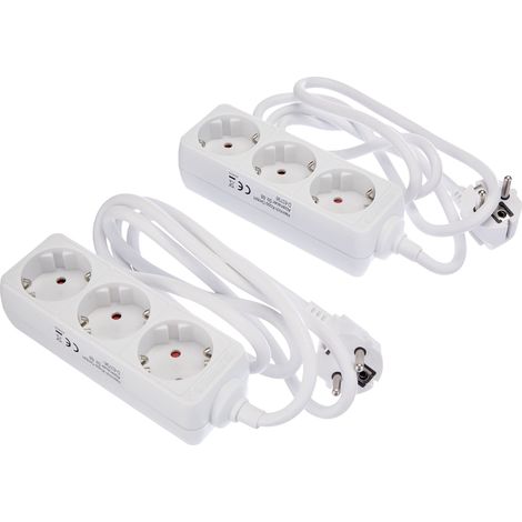 Kopp 128613852 - Set di 2 ciabattine a 3 prese, con elevata protezione da contatto, con cavo di alimentazione da 1,4 m, H05VV-F3G1,5 mm², 16 A, 250 V, colore bianco artico (1/5)