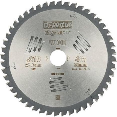 Lame de scie circulaire stationnaire Ø216x30mm 60 dents Extreme Workshop DEWALT DT4350-QZ/Nombre de dents:48 dents