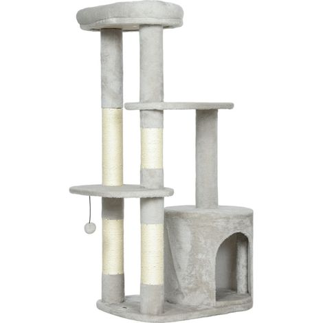 Albero per gatti 114 cm con cuccia, tiragraffi in sisal, piattaforme, grigio chiaro - MODENUIT (1/4)