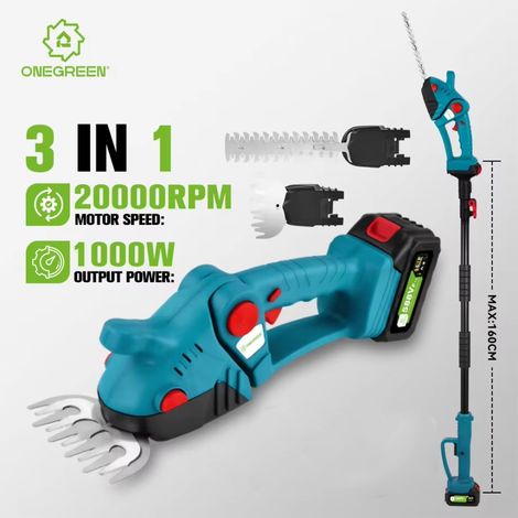 Taille-haie électrique 3 en 1 avec perche télescopique, 20 000 tr/min, compatible avec les batteries 21 V et 18 V (piles non incluses) (1/5)