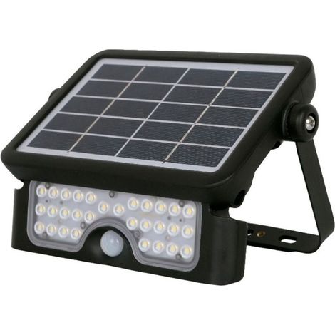 Proiettore Led Solare 5W Sensore Crepuscolare e Movimento Nero IP65 6000K