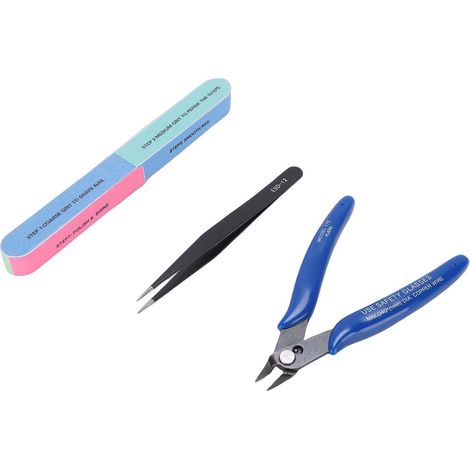 Kit d'outils pour maquette Gunpla avec pince coupante, pince à épiler et lime à poncer 7 faces pour assemblage de modèle, loisir DIY, impression 3D, lot de 3 pièces (1/5)
