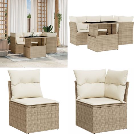 5-tlg. Garten-Sofagarnitur mit Kissen Beige Poly Rattan - Gartensorte - Gartenmöbelset - PE-Rattan Möbel - Outdoor Sofa - Lounge Set - Home & Living (1/5)