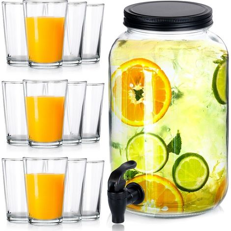 Brocca in vetro con rubinetto da 3,2 l + 12 bicchieri da 200 ml (1/5)