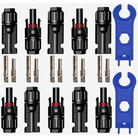 5 Paires Connecteur PV, Connecteur Solaire Photovoltaïque A Clés Hexagonales, Connecteurs Electriques Solaire Etanche Male + Femelle pour Panneaux Solaires Cable Accessoires, Noir