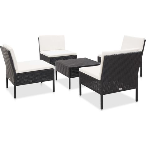 Salotto da esterni 4 divanetti in polirattan con cuscini + tavolino vari colori colore : Nero e Bianco (1/5)