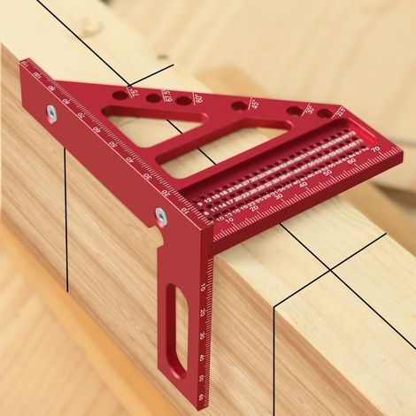 Squadra da falegname 3D con graduazioni, righello per marcatura angolare da 22,5 a 90 gradi con perno, squadra di precisione per lavorazione del legno, edilizia, artigianato e fai da te (pollici)