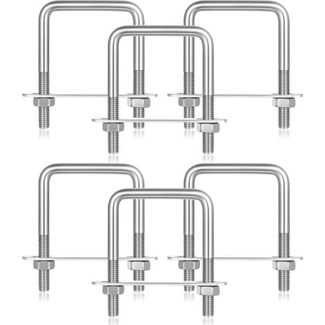 6 Pcs Boulons en U M8 50 x 80 mm, Vis en U avec Filetage,U-Bolts Boulon en Carrés en Acier Inoxydable avec 12 Écrous et 6 Plaques Rondelle Plaque de Cadre pour Fixation de Tuyaux Remorquage Voiture (1/5)