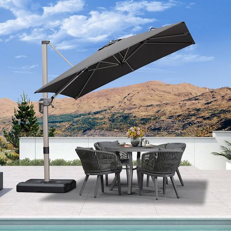Parasol 2,5 x 2,5 m Aluminium Champagne Rotatif 360°, Gris (1/5)