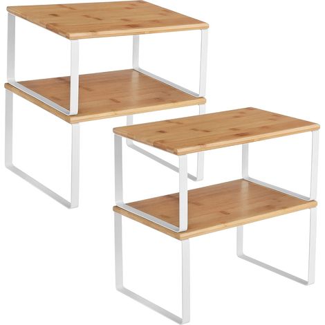 Lot de 4 - Étagère à épices - Organisateur de placard - Rangement cuisine extensible et empilable - Pour épices et ustensiles - Usage intérieur - Blanc nuage et beige naturel - 30x20x15cm