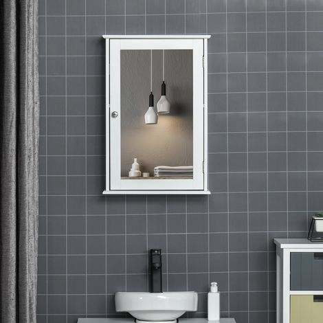 Armoire Miroir Salle Bain Support Rangement Mobilier Intérieur Blanc 41x14x60cm