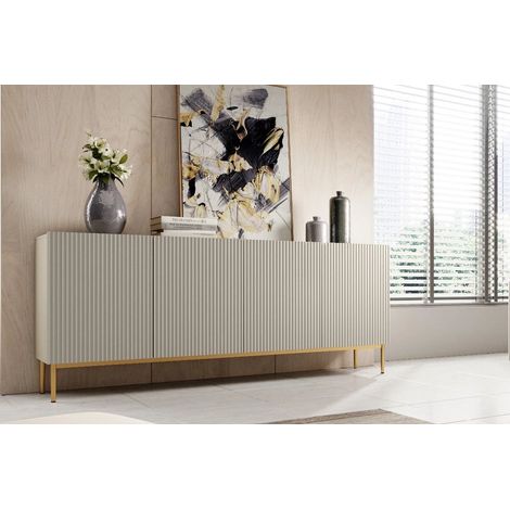 Bobochic – Buffet 4 portes 200 cm – Façades striées – Pieds en métal – Largeur 44,6 cm – Hauteur 85,4 cm – Style contemporain (1/5)