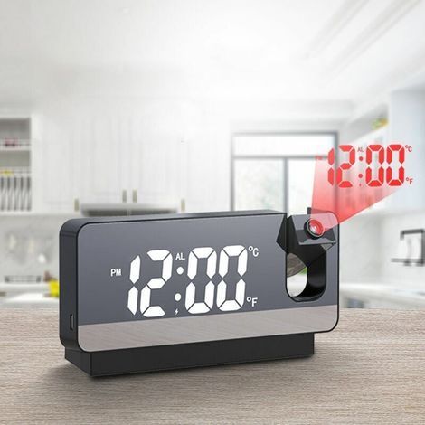 Deckenprojektor-Wecker, 180°-Projektion, Digitaluhr für Schlafzimmer, Büro – Schwarz (1/2)
