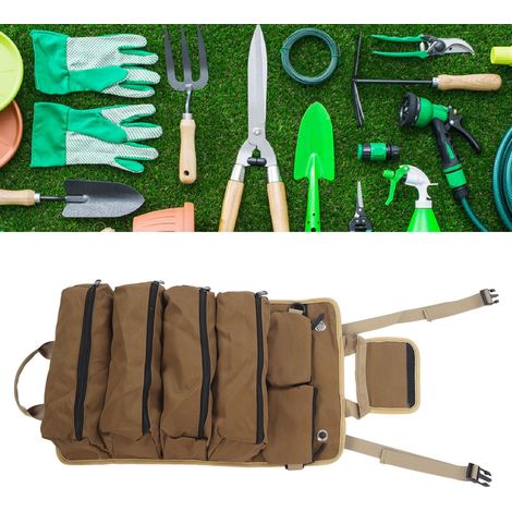 Multifunktionale, aufrollbare Werkzeugtasche, Gartengerätetasche, Aufbewahrungstasche, khakifarben (1/5)