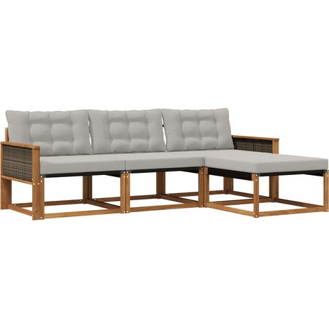 Set di divani da esterno 4 pz Salotto da Giardino Naturale e Grigio Chiaro (1/5)