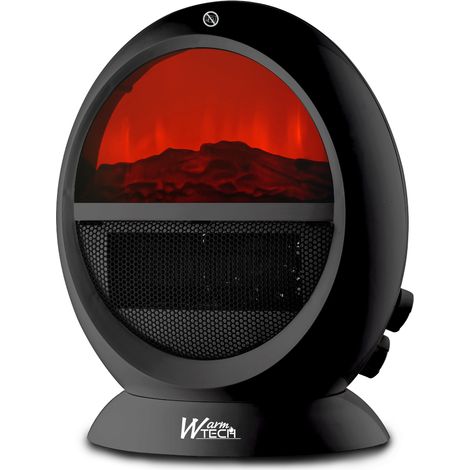 Warm Tech – Chauffage soufflant oscillant 2000W – Système d'oscillation – Thermostat réglable – Protection surchauffe – Effet flamme décoratif