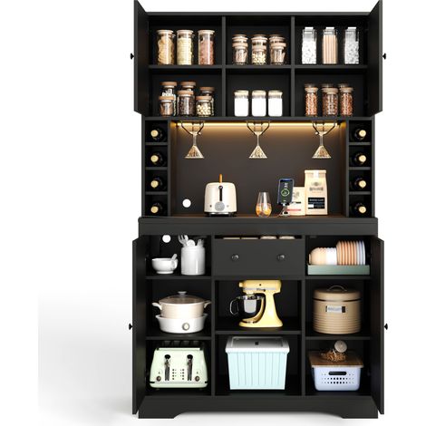 Buffet de cuisine haut 180 x 105 x 40 cm avec LED RGB, prises intégrées, étagères réglables, tiroir et range-bouteilles CHICFURN (1/5)