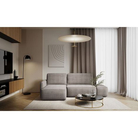 Ecksofa mit Schlaffunktion Sofa LUKA in Stoff Cremona Graubraun Ottomane Links (1/4)