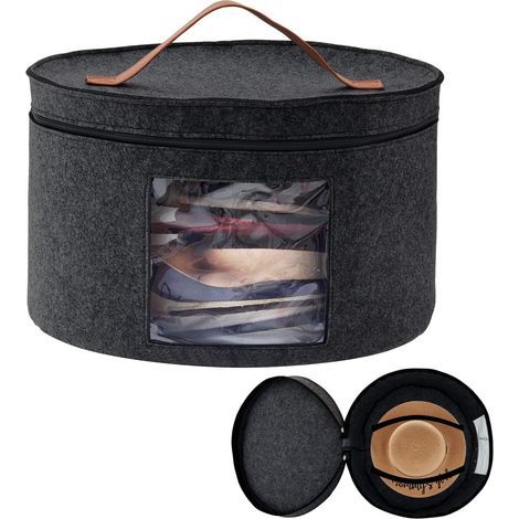 Hat Storage Box with Lid, 17 Inch Diameter Pop Up Hat Boxes, Foldable Travel Hat (1/5)