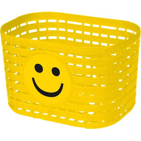 Cesta de plástico para bicicleta infantil con carita sonriente amarilla