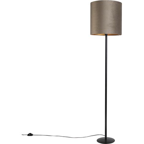 QAZQA Floor Lamp Black with Velvet Lampshade Taupe and Gold 40 cm