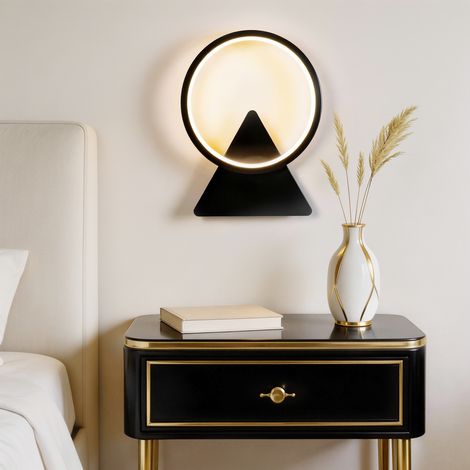 Applique LED da parete per interni 20×26 cm, design ad anello, 8 W 800 lm, luce calda 3000 K, nera, per soggiorno, camera e scale (1/5)