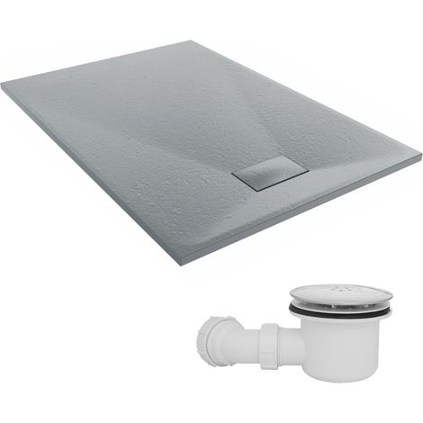 NRG 1300 x 900mm SMC Anthracite Rectangle Slate Effect Bathroom Shower Tray & Fluidmaster Fast Flow Waste Trap