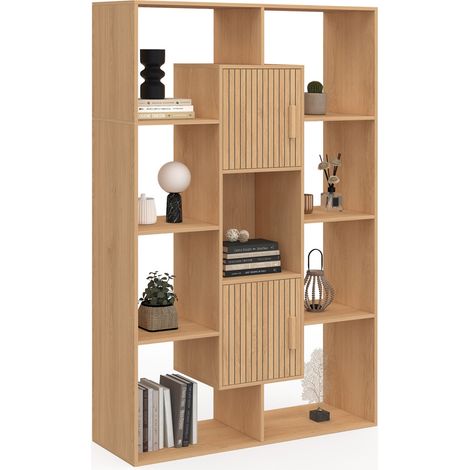 Bücherregal COLETTE mit 11 Fächern und 2 Fächern JULIETTE Latteneffekt 143 cm