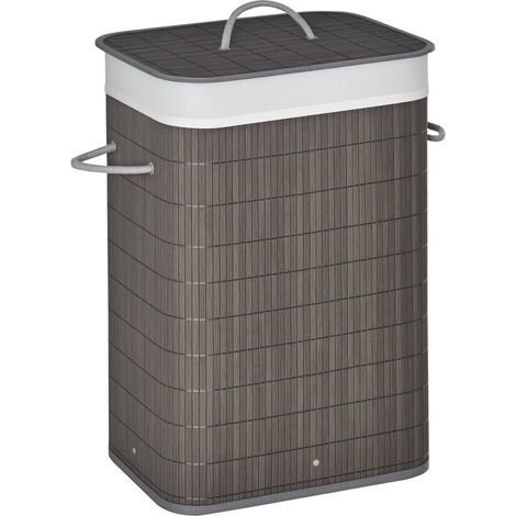Pour salle de bain et chambre corbeille à linge bac à linge aspect rotin avec sac amovible et couvercle gris (1/5)