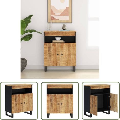 The Living Store Buffet avec 2 portes 60x33x75 cm bois massif de manguier - Buffet - Meuble De Rangement - Commode - Mobilier - Bois Massif (1/5)