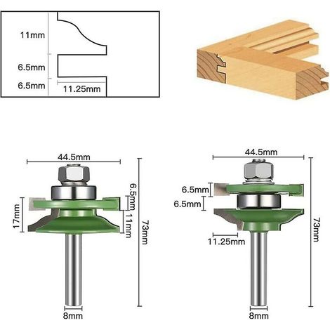 JOORRT3pcs 8mm Shank 45 Outil de rainurage (1/4)