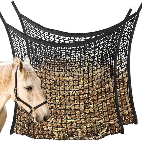 2 filets à foin à distribution lente, sac à foin grande capacité pour chevaux, sac à fourrage facile à suspendre pour chevaux, filet à foin pour chevaux (1/5)