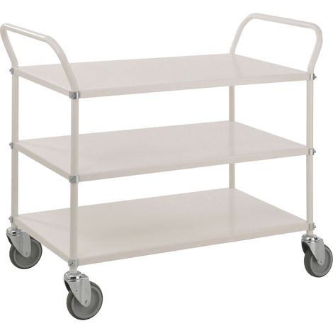 Kongamek Etagenwagen mit 3 Böden 900x540mm pulverbeschichtet in weiß mit 24mm Rand und Bremse