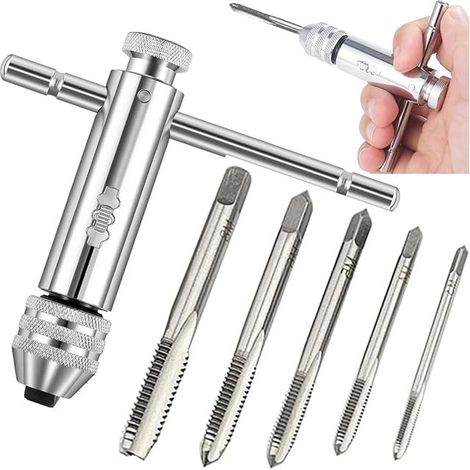 Taps and Dies Left Turn Tap Set, Wrench for T-Handle Holder Hand M3 M4 M5 M6 M8 Adjustable HSS (1/5)