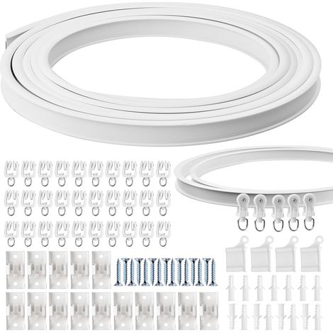Rail Rideau Plafond Flexible 5M, Kit Tringle à Rideaux Pliable avec 80 Accessoires, Piste Incurvée pour Séparation de Pièce, Douche, Fenêtre, Bureau, Hôpital, Facile à Installer (B) (1/5)