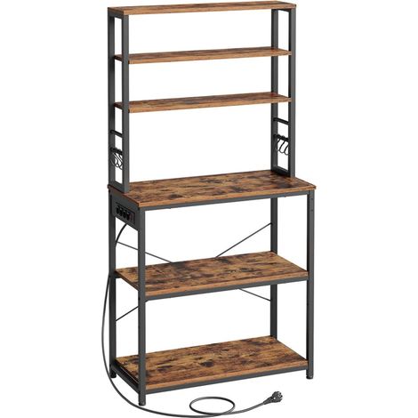 Mensola da cucina con multipresa mensola per macchina da caffè 6 ripiani 6 ganci per forno a microonde struttura in acciaio 40 x 80 x 167 cm marrone 120005661