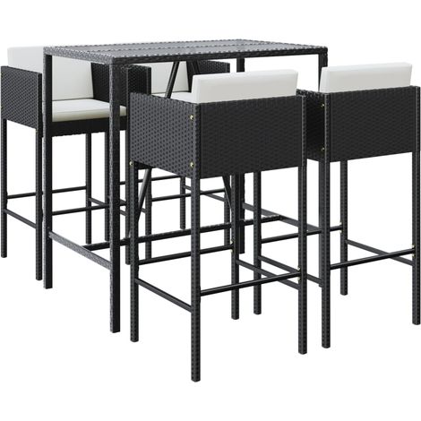 vidaXL Set Bar da Giardino 5 pz con Cuscini in Polyrattan Nero (1/5)
