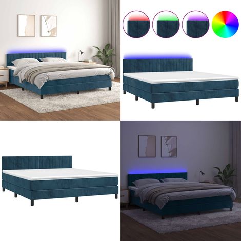 Boxspringbett mit Matratze & LED Dunkelblau 160x200 cm Samt - Boxspringbett - Doppelbett - Samtbett - Luxusbett - Betten Mit Beleuchtung - Home & Living (1/5)