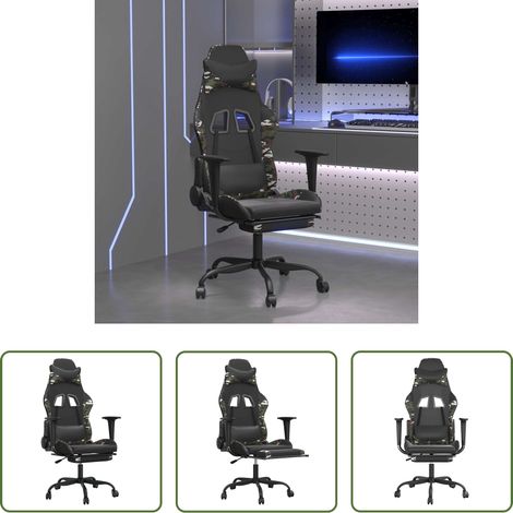 Massage gaming - Chaise de jeu de massage repose-pied Noir&Camouflage Similicuir (1/5)