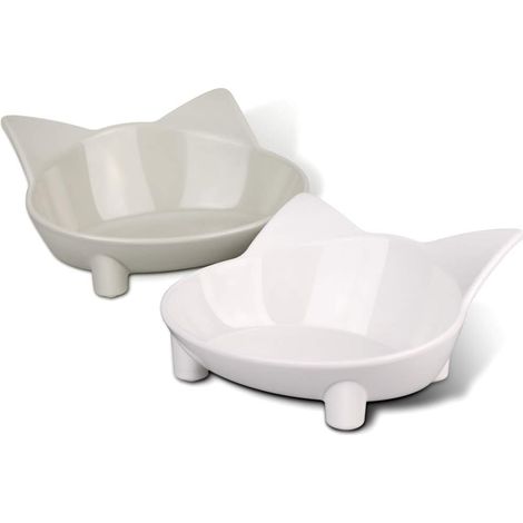 Gamelle pour chat, Gamelle antidérapante pour nourriture et eau, Gamelle double multifonctionnelle pour animaux de compagnie (Blanc/Gris)