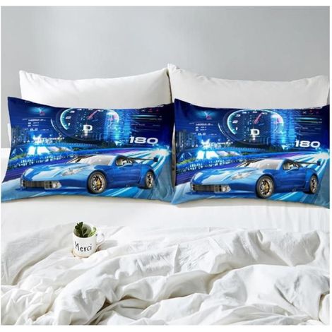 Parure de lit pour garçons Racing Car 90x190 cm Cool Sports Car Housse de Couette Sports extrêmes Parure de lit Blue Car - 5EE (1/4)