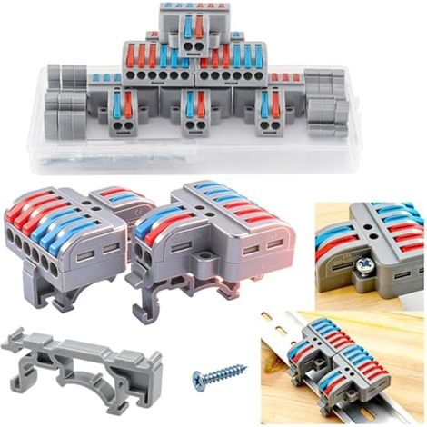 Connecteur rapide à pression pour câbles 14 AWG 2,5 mm², lot de 6 bornes de dérivation haute conductivité 2 vers 6 - Montage sur rail et par vis (1/5)