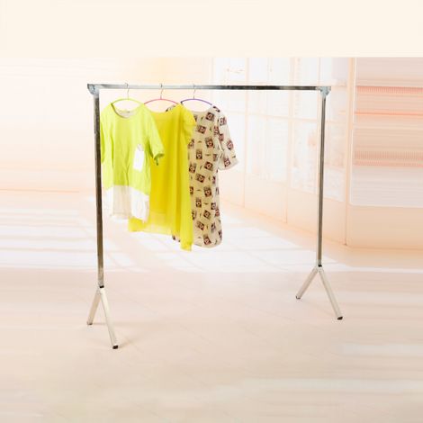 Sèche-linge au sol, installation libre, acier inoxydable pliable, support à vêtements, intérieur/extérieur, poteau unique 1,5m, une seule couche (1/5)