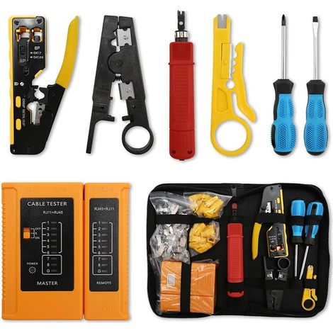 Network Tool Kit, RJ45 Crimping Pliers with Network Tester, Wire Cutter, Punch Tool, Screwdriver and Zipper Pocket for CAT5, CAT5e, CAT6, CAT6A and CAT7 Cables (1/5)