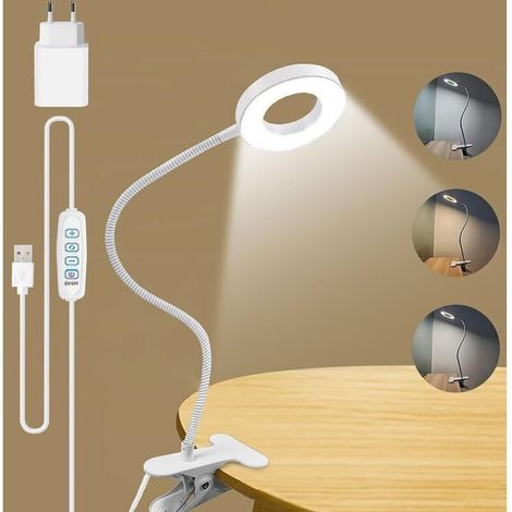 Schreibtischlampe mit 3 Beleuchtungsmodi und 10 Dimmstufen, Klemmleuchte zum Lesen und Arbeiten, mit USB-Ladegerät und um 360 Grad drehbarem Lichtarm (1/5)
