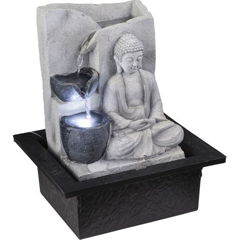 LED Tisch Spring Brunnen Buddha Design Wasser Spiel Wohn Zimmer Dekoration grau Globo 93019 (1/5)