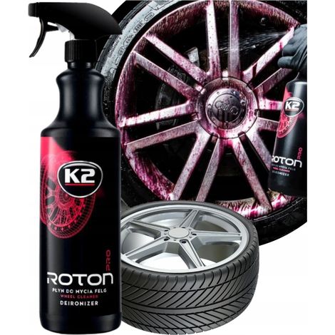 Líquido limpiador y de lavado de llantas de aluminio K2 Roton PRO 1L, color rojo.